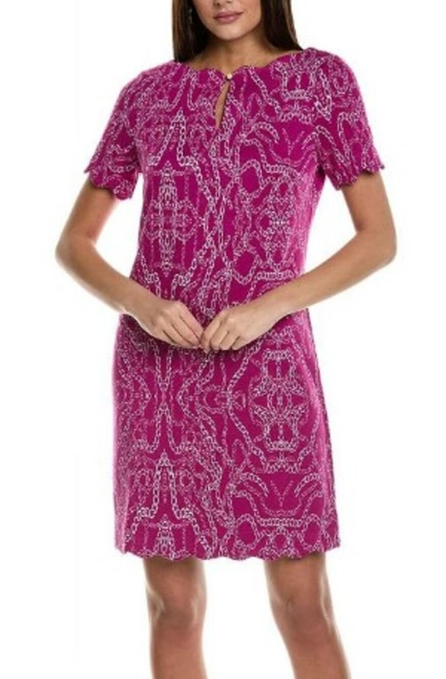 Tyler Boe Chain Print Purple Knit Scallop Trim Anna Shift Dress Womens Large - Picture 1 of 8